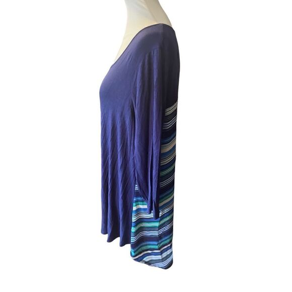 Rose+Olive Women's Scoop Neck Top Striped Button 3/4 Sleeve Shirt Blue Size XL - Picture 3 of 6